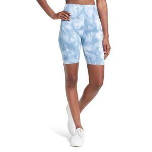 Carbon38 Tie-Dye Ribbed Biker Shorts light sky blue white